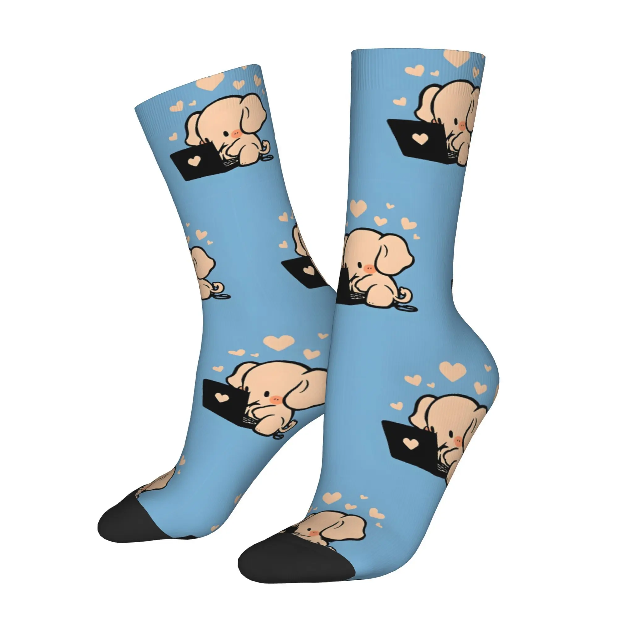 

Cute Baby Elephant Using Laptop Men Socks Cycling Novelty Spring Summer Autumn Winter Stockings