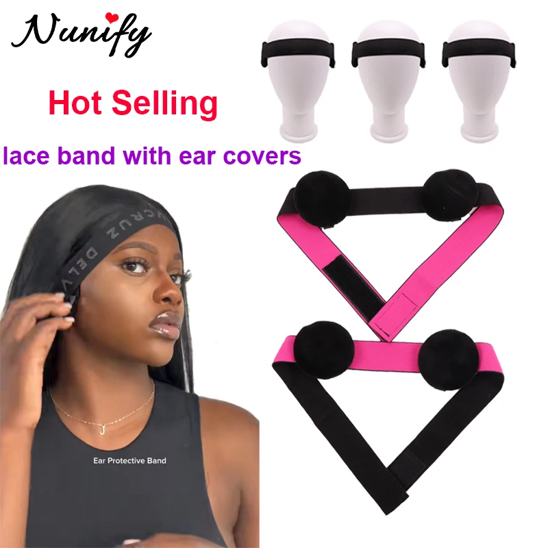 1Pcs Edge Melt Band For Lace Wigs With Ear Puff  Adjustable Elastic Headband With Ear Protector Wig Band With Ear Covers Purple