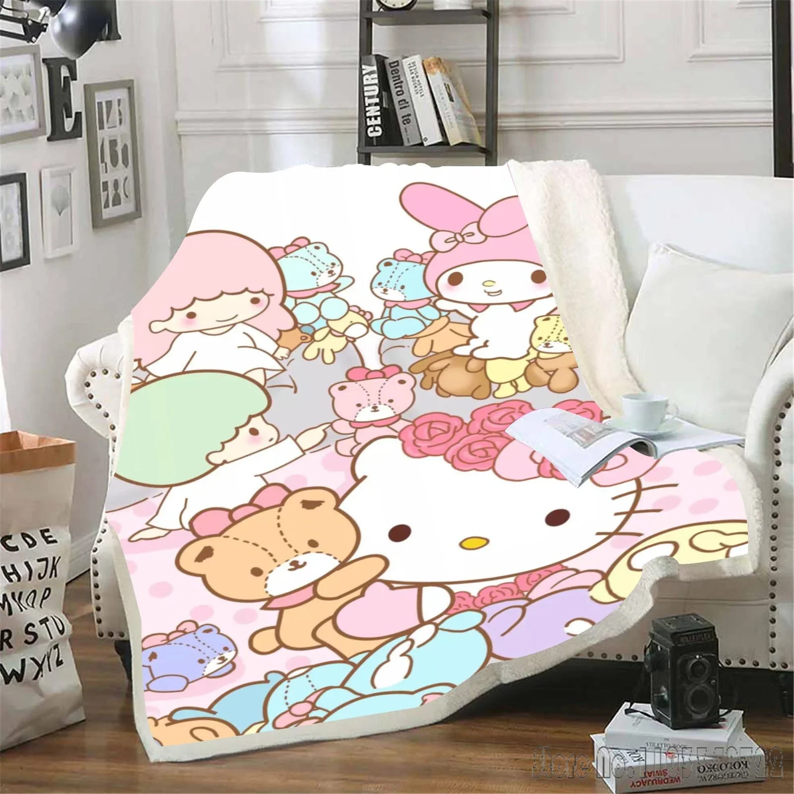 Hello Kitty Blankets Weighted Fluffy Stitch King Size and Throws Plush Children Printed Coral Fleece Fabric Kawaii Picnic