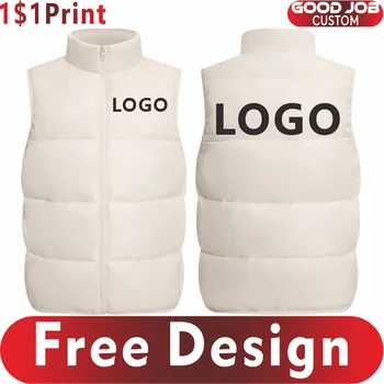 겨울 따뜻한 다운 조끼 맞춤 팀 로고 캐주얼 민소매 재킷 인쇄 패턴 냉각 방지 코트 생산 회사 브랜드 텍스트