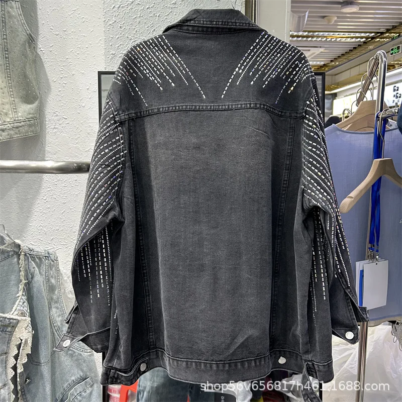 2025 Autumn New Full Diamonds Jaquetas Women's Handsome Loose Casual Jacket Casual Versatile Top Trendy Cool Denim Coat Clothes