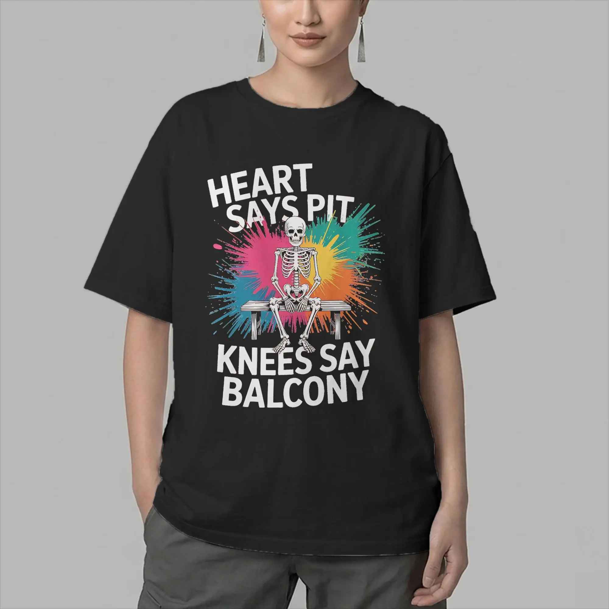 Heart Says Pit Knees Say Balcony Tri-Blend  T Shirt Men's Cotton Tops Harajuku  Crewneck Short Sleeve