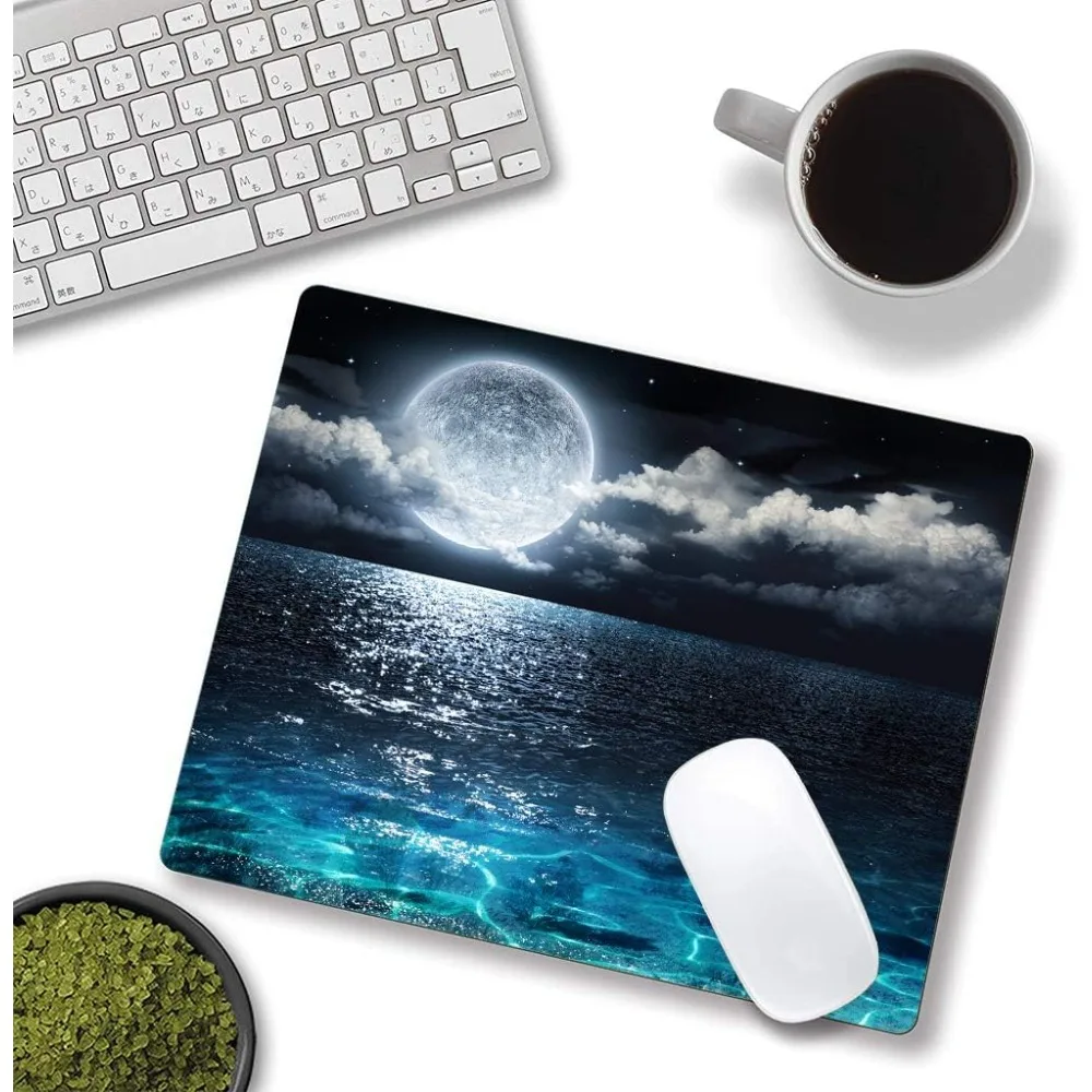 Moon Illuminating The Clear Blue Ocean Design Mousepad Mouse Mat Square Non-Slip Rubber Base MousePads Computer Laptop Men Mause