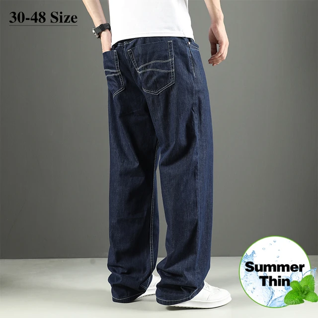 Plus Size 44 46 48 Summer Thin Jeans Men s Baggy Wide leg Pants 100 Cotton Comfortable Classic Straight Casual Denim Trousers AliExpress