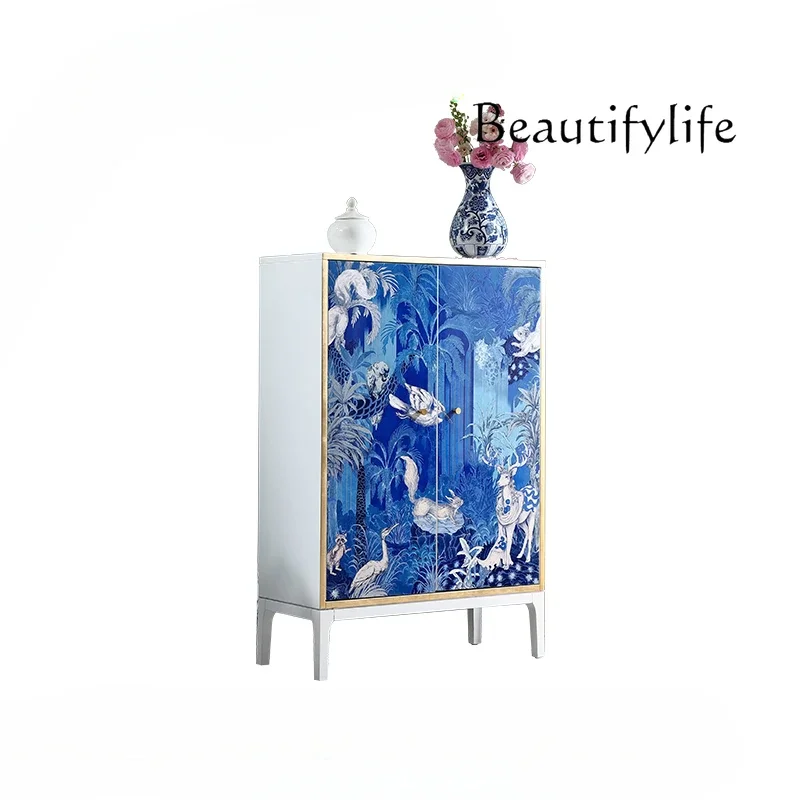 X35 Porcelain White Solid Wood French Antique Multi-purpose Cabinet, Entrance Cabinet Storage Storage Decorative Cabinet