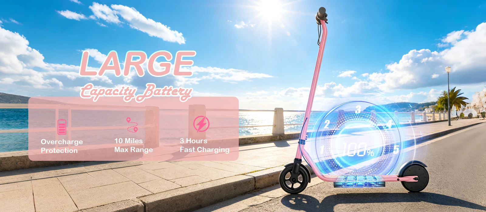 AOVOPRO LB65PRO Elektroroller für Kinder 250W 6,5 Zoll Kinder-Elektroroller 15KM/H Höchstgeschwindigkeit 5-16KM Rosa Schwarz E-Scooter – Detail 5