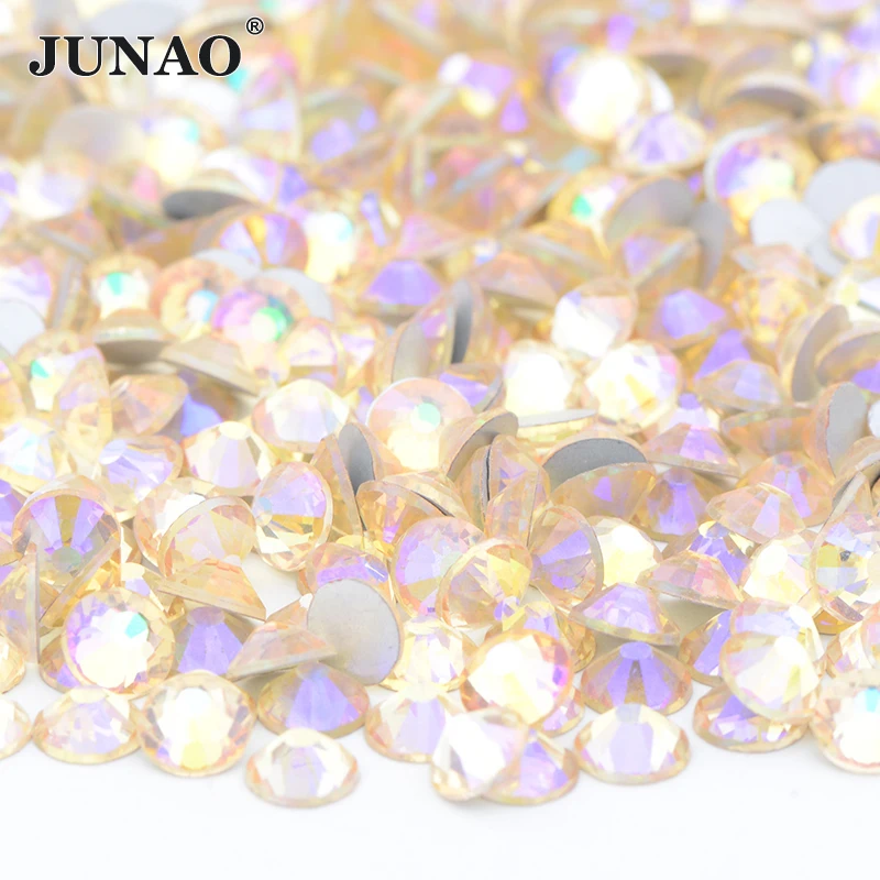 JUNAO SS6 SS8 SS16 SS20 Aurora Red AB Glass Crystal Rhinestones Flat Back Nail Stone Non Hot Fix Strass Appliques for Clothes