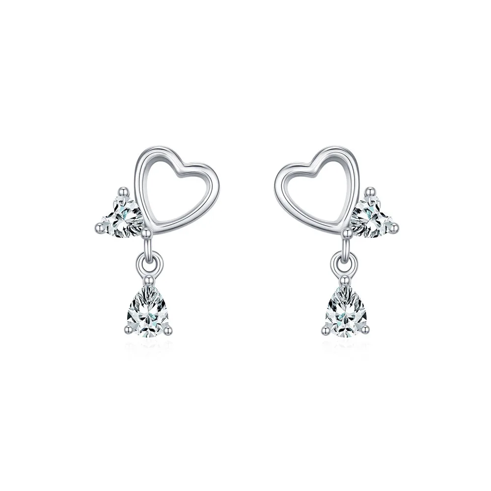 Apexelle Brand Fashion Jewelry 925 Sterling Silver Stud Earrings Hollowed Out Heart Dangle Earrings For Women Fine Jewelry
