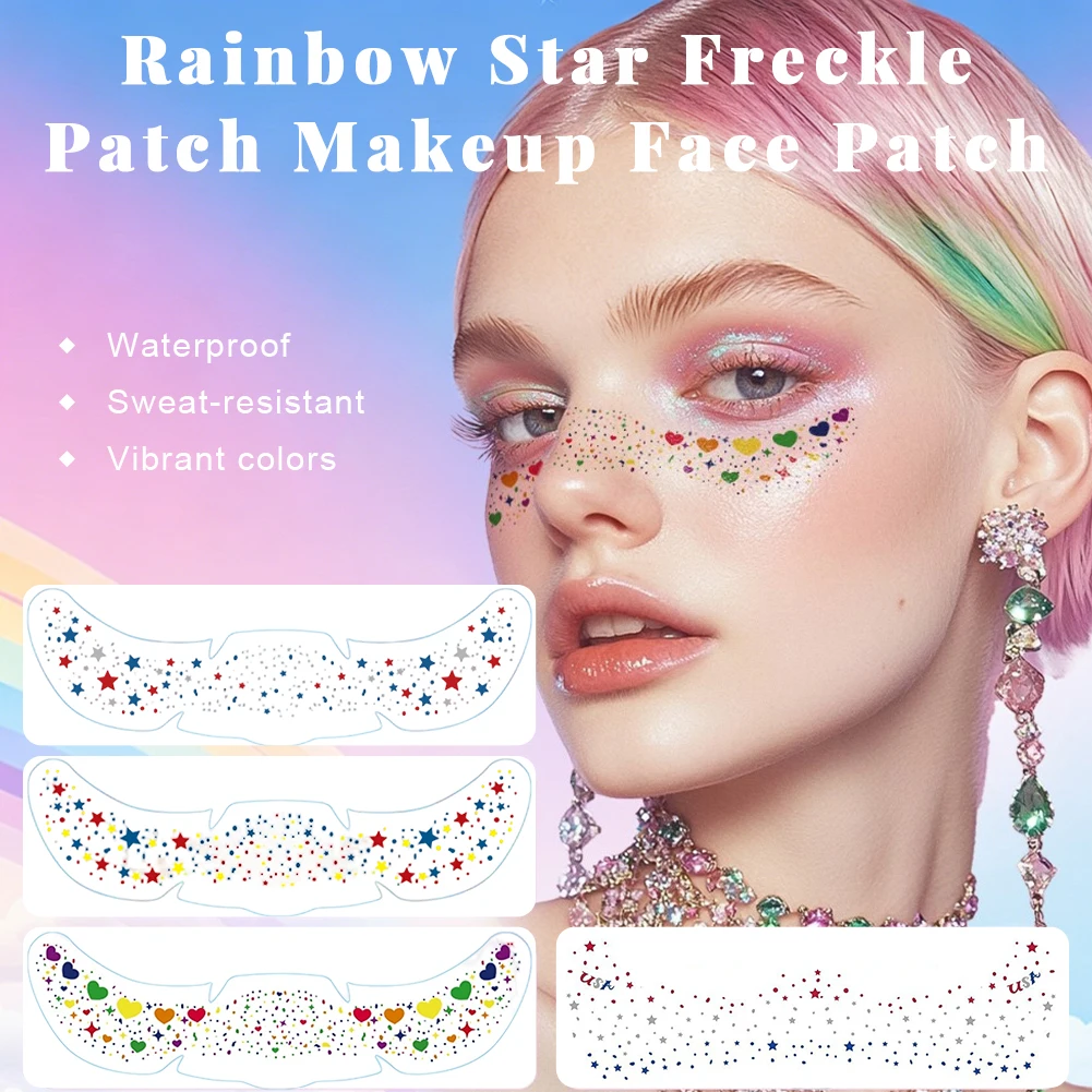 Glitter Stamping Freckles Face Patches Golden & Silver Fake Freckles Temporary Tattoo Stickers for Music Festival Makeup