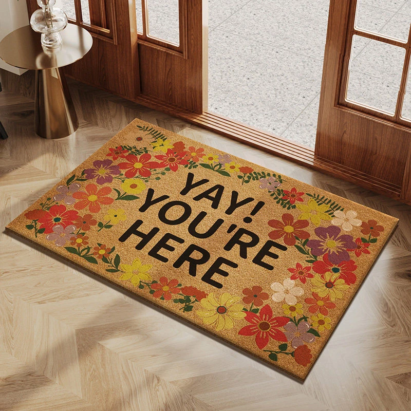 VIKAMA Welcome Flower Bird Red Floral Botanical Nature Art Flannel Door Mat Non Slip Entryway Bedroom Living Room Home Decor