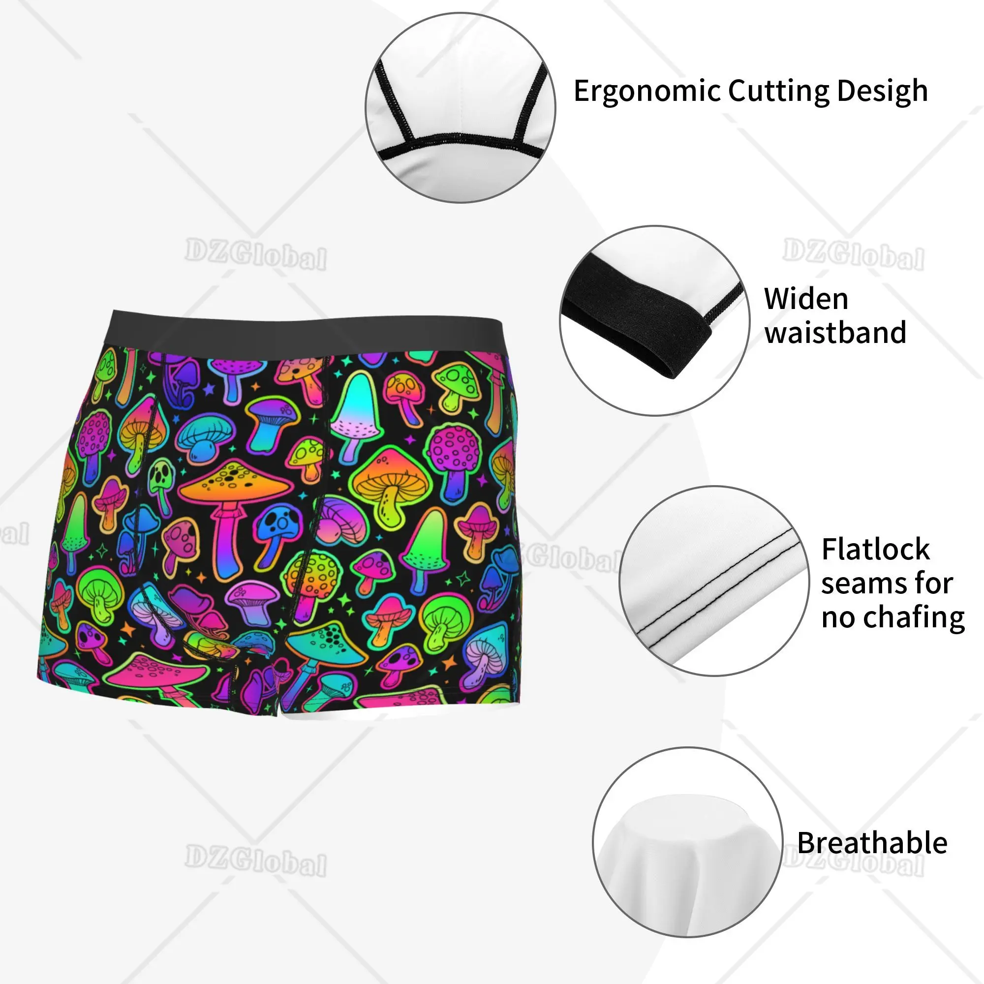 Men\'s Psychedelic Magic Underwear Mushrooms Funny Boxer Briefs Shorts Panties Male Breathable Underpants S-XXL