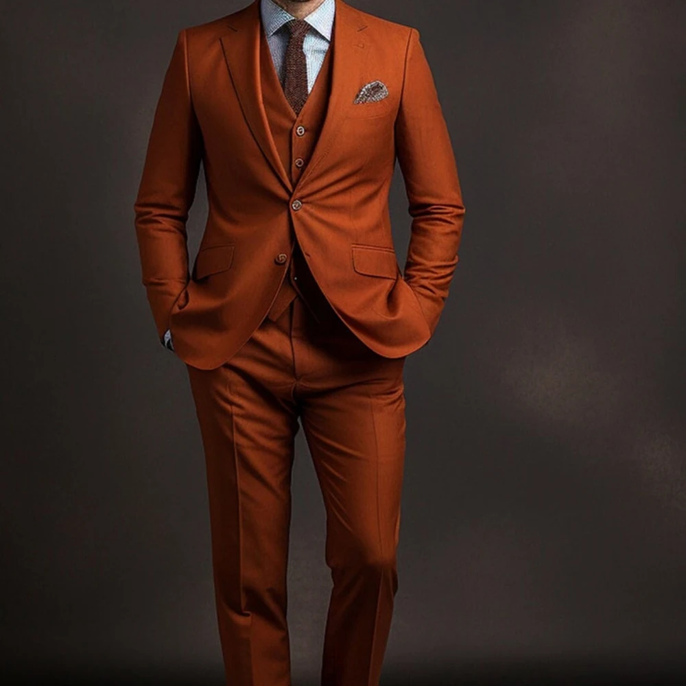 

Fashion Men Suits Solid Color High Quality Male Clothing Single Breasted Notch Lapel Full Sets Luxury 3 Piece Jacket Pants Vest