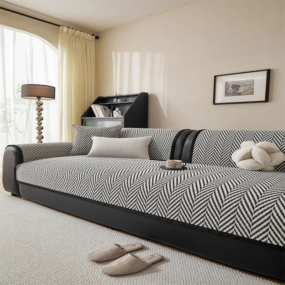 Retro Chenille Sofa Cushion Cover Universal Non-Slip Fixed Straight Row All-Seasons Slipcover for Home Comfortsofa Cover