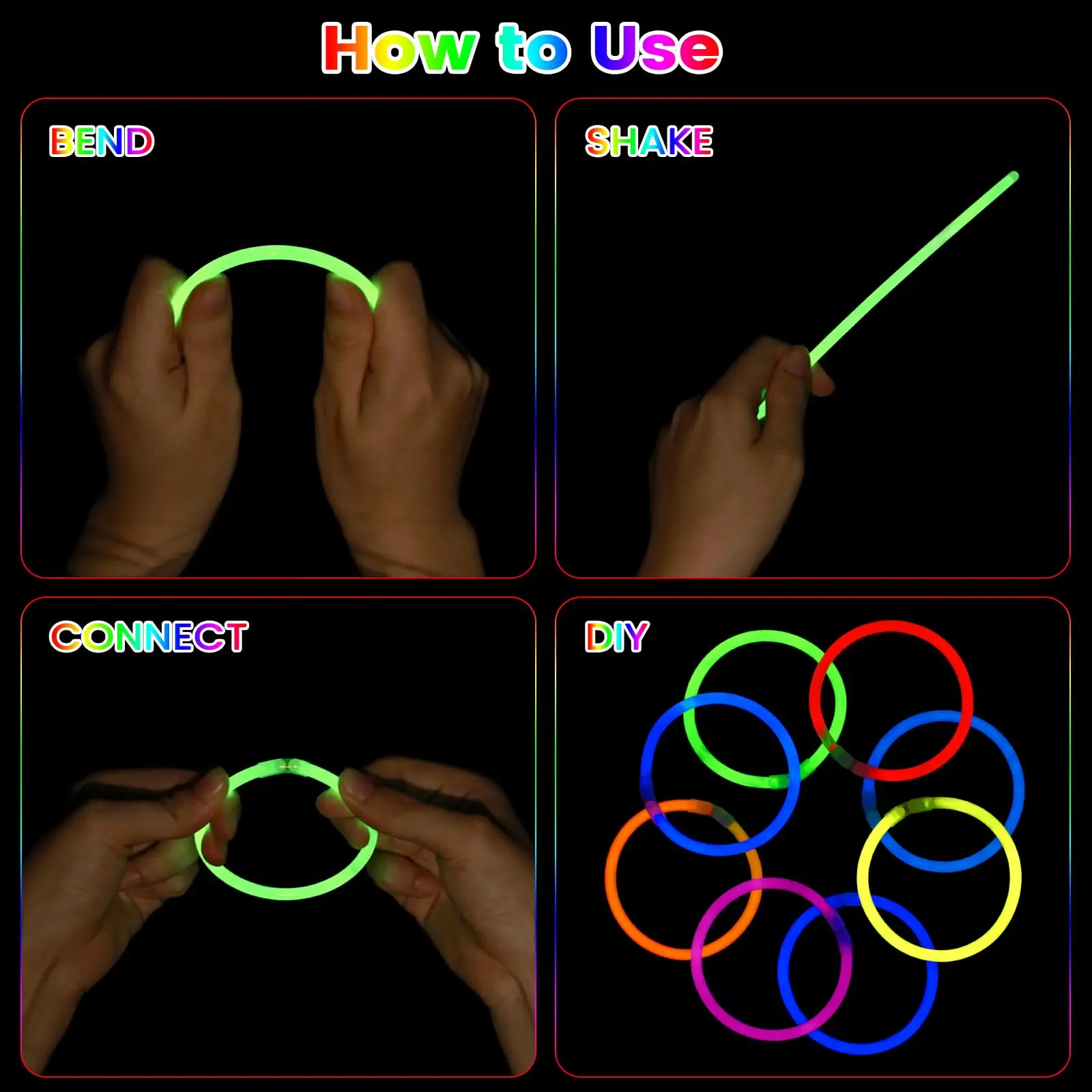 Glow Sticks Bulk Party Favor 8" Glow in the Dark Supplie Light Up Neon Halloween Decor Necklace Bracelet for Kid Adult Birthday