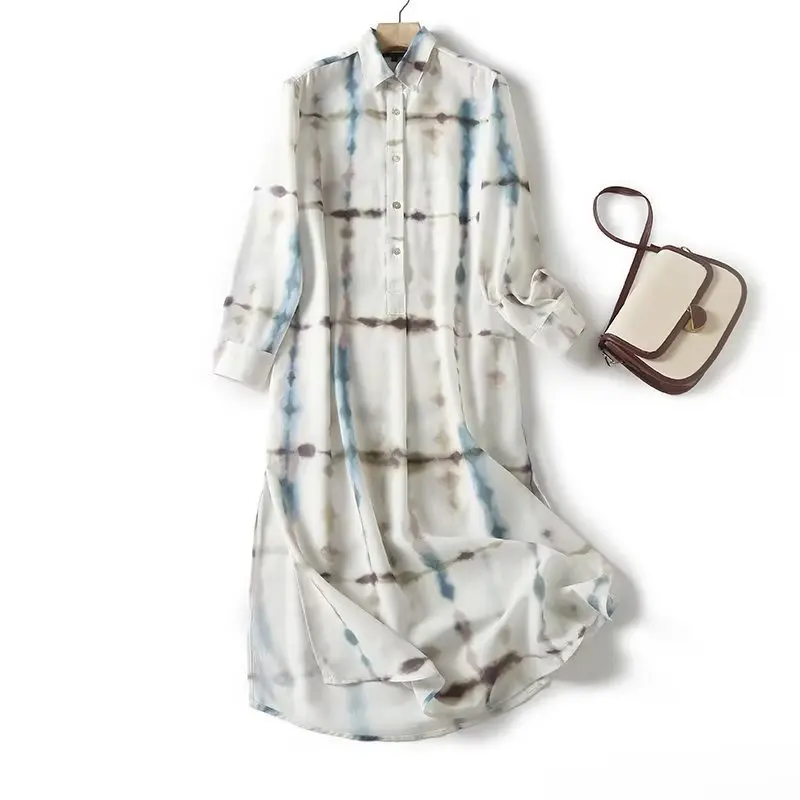 Dave&Di 2024 Summer Fashion Elegant Gradient Ladies Tie Dye Casual Commuting Long Shirt Dress Women