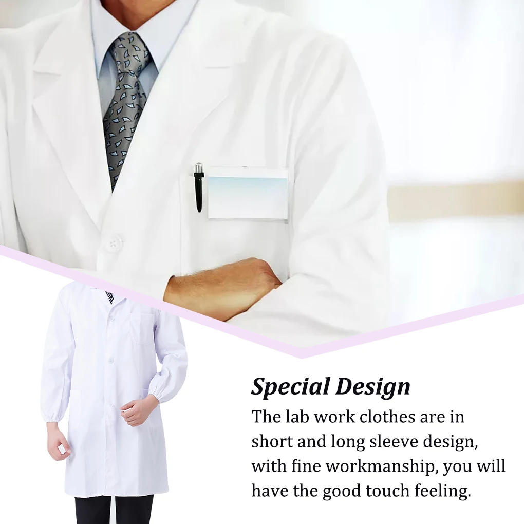 Laboratory Coat Buttons Down Long Sleeve Beauty School Notched Lapel Work Clothes Section Dustproof  Long Sleeve S