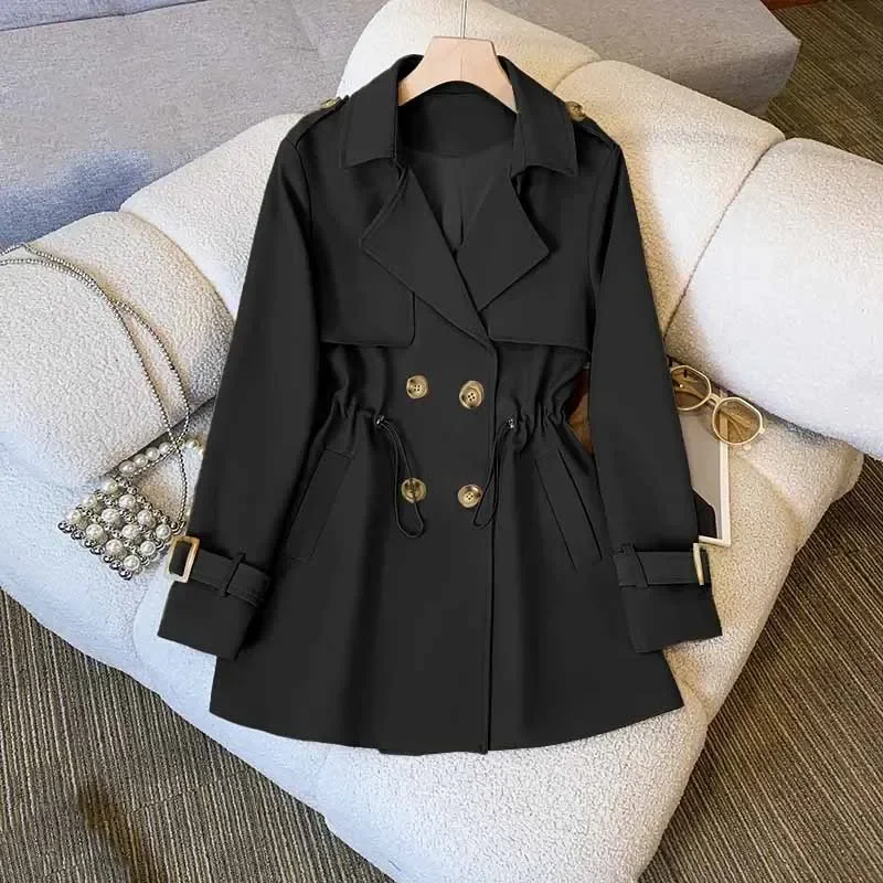 Women Medium Long Styles Windbreaker Coat New Ladies Long Sleeves Lined Outwear Spring Autumn Female Solid Color Trench Jacket