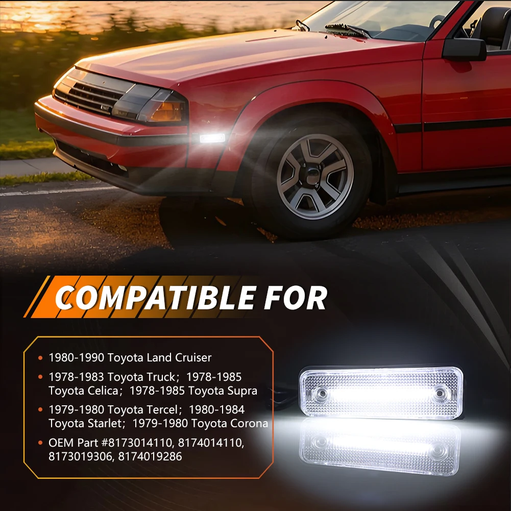 2X Front Side Marker Light Fender Light LED For 1978-1990 Toyota Celica Supra Land Cruiser BJ60 BJ70 FJ60 Corona Pickup Starlet