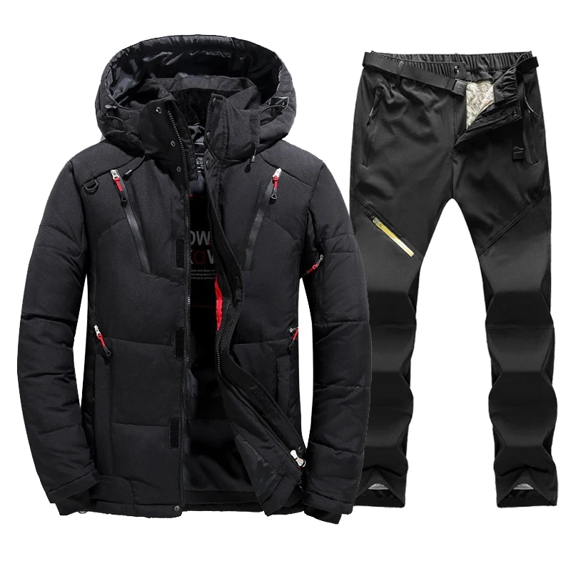 2023 Thermal Winter Ski Suit Men Windproof Skiing Down Jacket and Fleece Pants Set Male Snow Costume Snowboard Wear Overalls