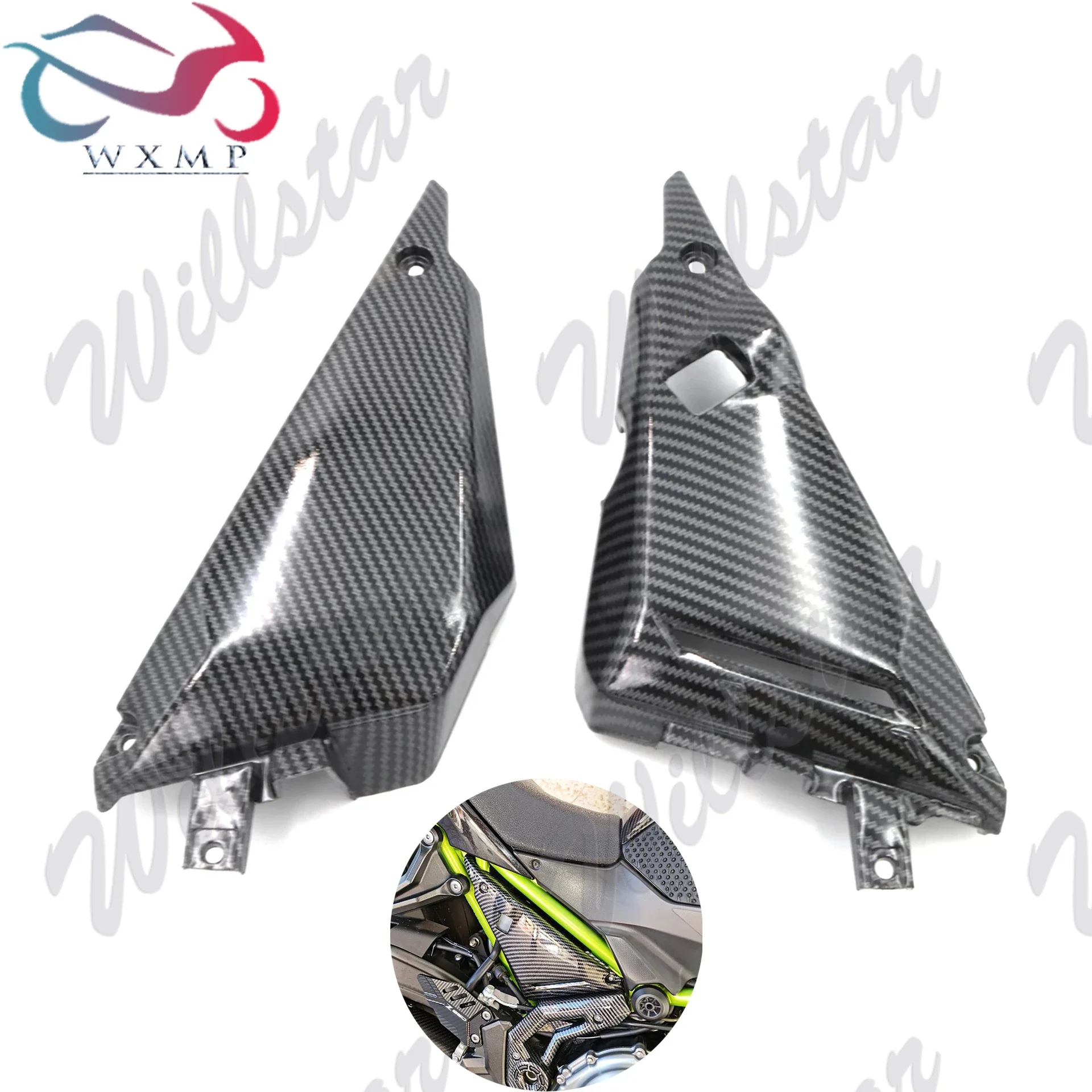 

Motorcycle ABS With Carbon Fiber Paint Front Frame Side Cover Cowl Panel Trim Body Fairings For Kawasaki Z650 2017 - 2020