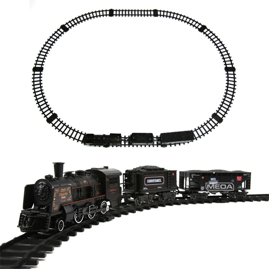 MEOA Classical Battery Operate Electric Railway Train Steam Locomotive Set Alloy Train Toys with Light&Sound ﻿Kids Gifts