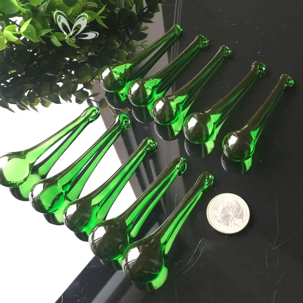 2PC Emerald Green Brushed Water Droplet Crystal Pendant Faceted Prism Hotel Ceilings Chandelier Parts Sun Catcher Streamer Decor