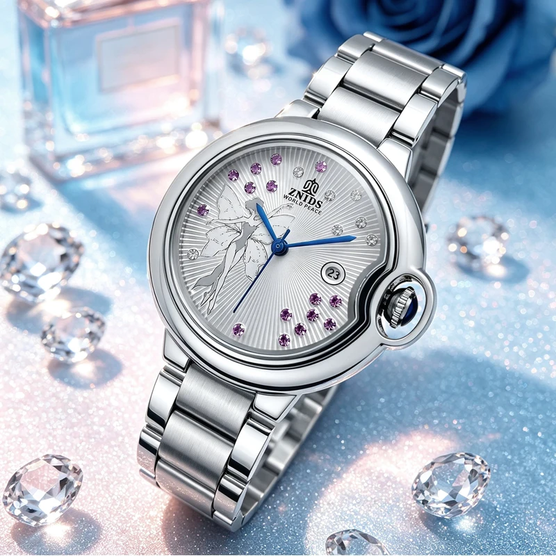 Elegant and Luxurious Women's Quartz Wristwatch with Butterfly Clasp, Steel Strap, Waterproof, Fashionable and Compact, Suitable for Female Students, with Diamond-Embellished Calendar, Versatile for Daily Wear and Gift Giving