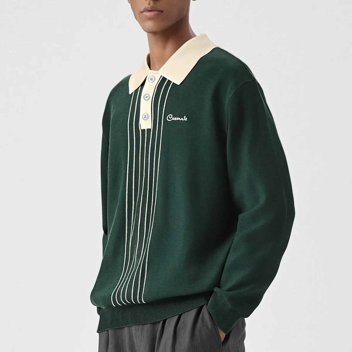 الرجال الخريف موضة شريط إلكتروني التطريز Vintage فضفاض بلوزة كاجوال محبوك قميص بولو سترة رجل البلوز تريكو القمم