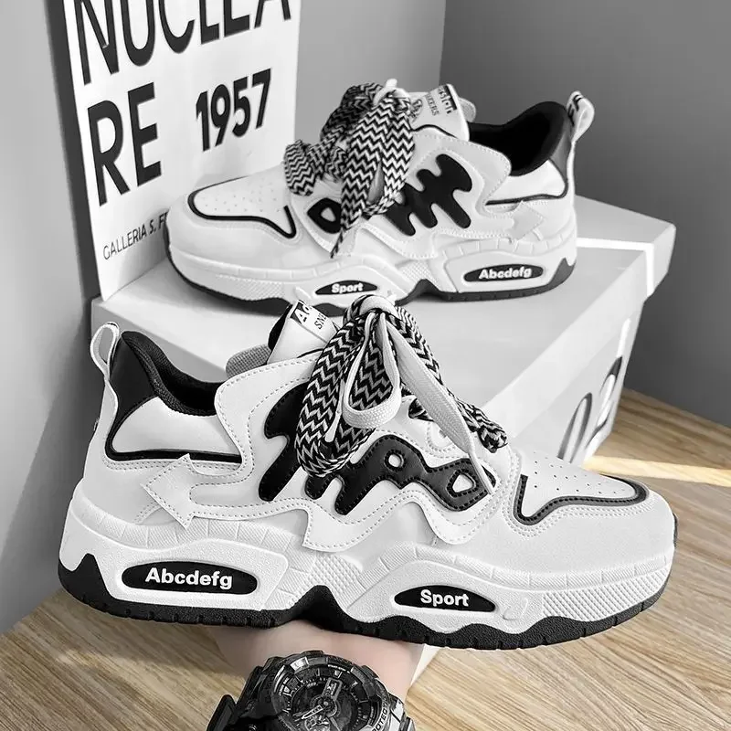 

Low-top Breathable Skateboard Shoes Walking Style Casual Sneakers Men's Rubber Light Weight Height-increasing Chunky Shoes