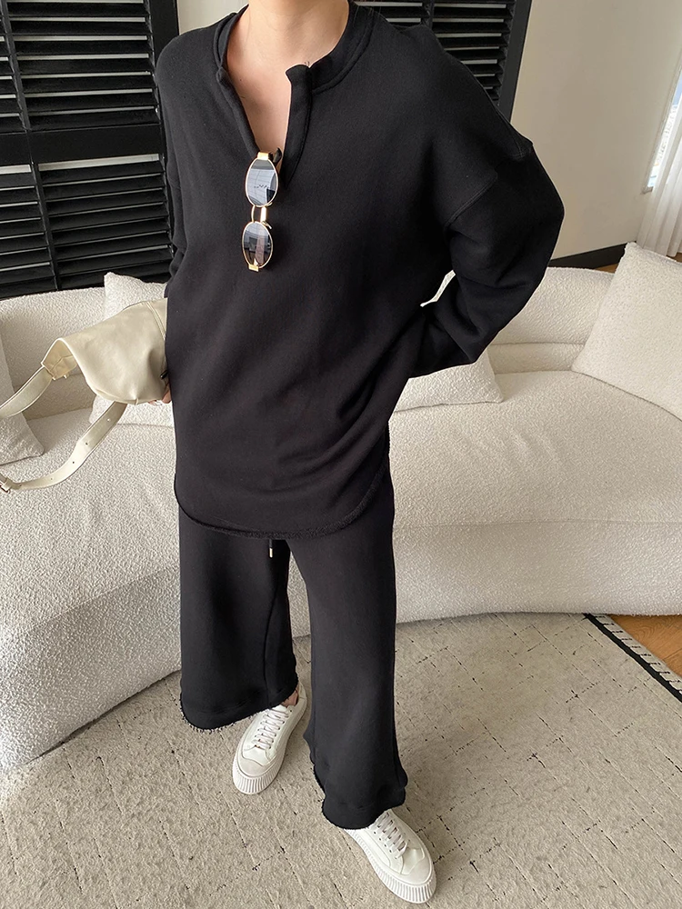 YERMORA Women's Two Pieces Set Gray Brief Casual Sweatshirt + High Elastic Waist Wide Leg Pants Fashion Tide Spring Autumn 2026