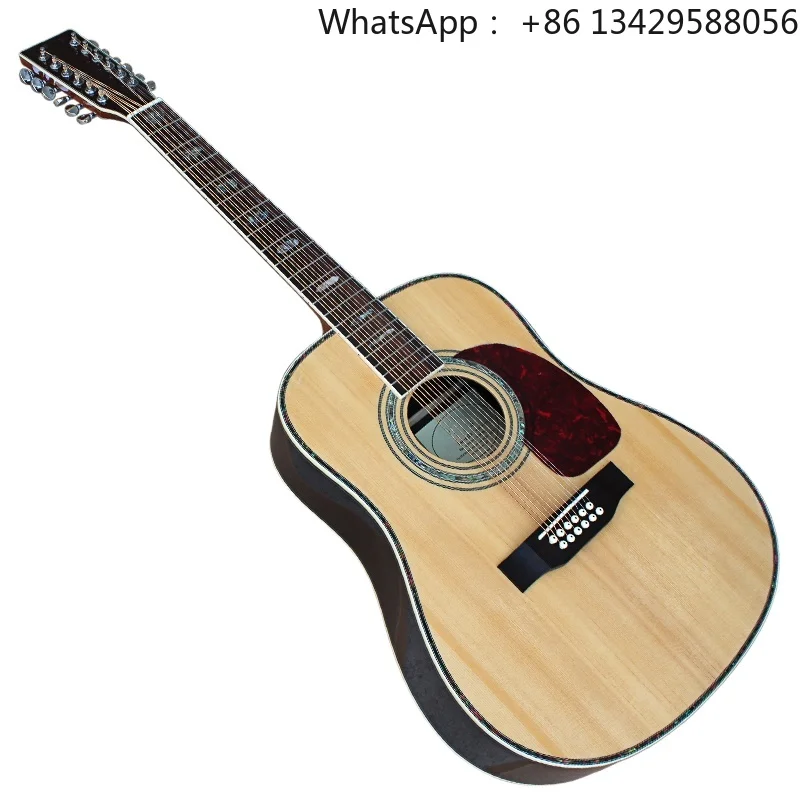 Flyoung Natural Wood Color 41 Inch Acoustic Guitar D45 Model Top Solid Classical Guitar 12 Strings