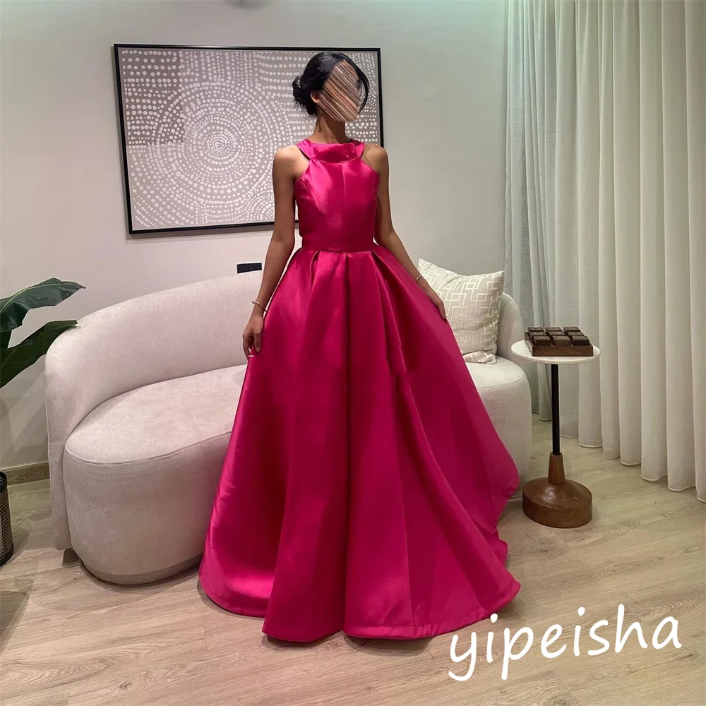 Dostosowane Jiayigong Sparkle Prom Satin Draped Gown O-Neck Długie sukienki na zamówienie