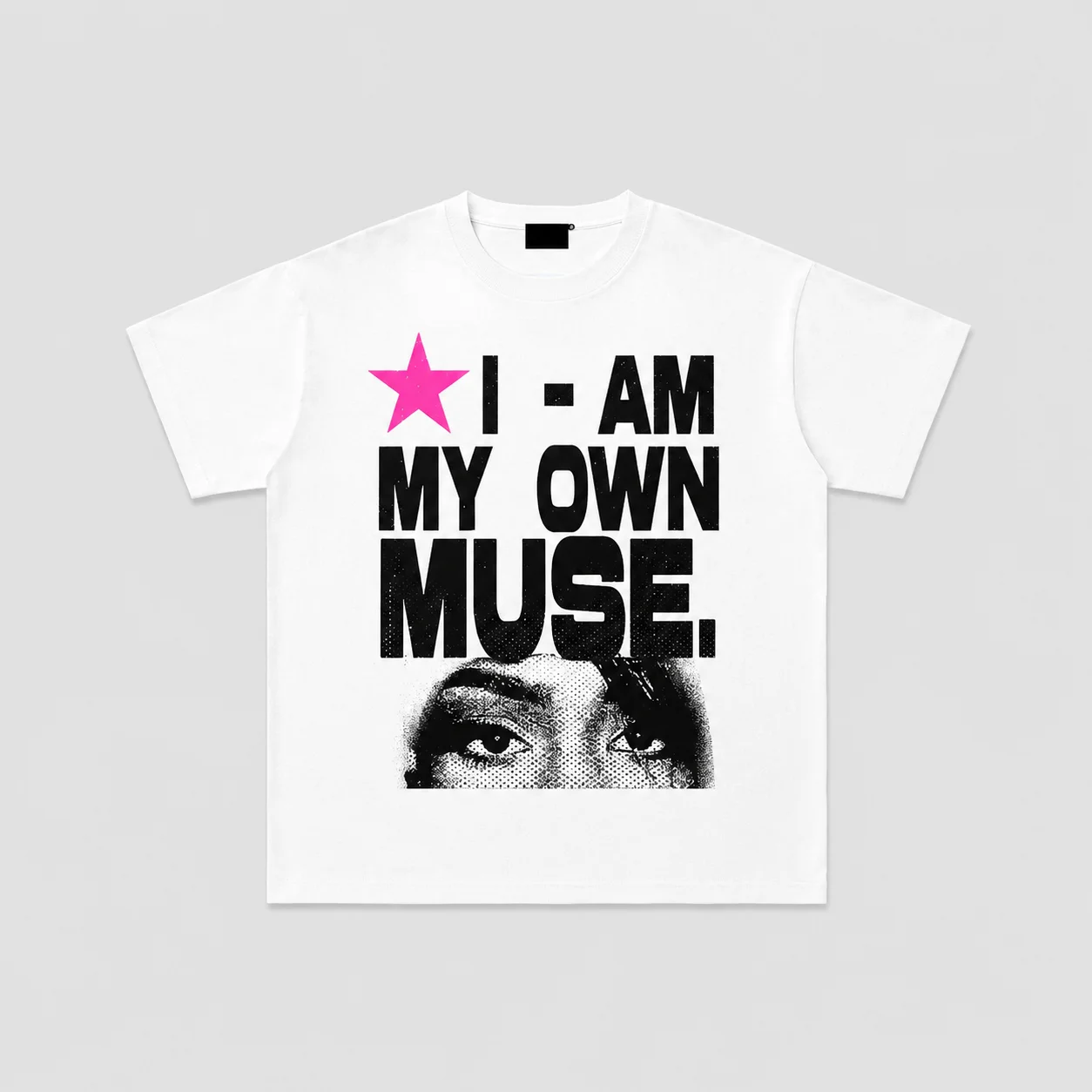 I Am My Own Muse Star Eyes Graphic Cotton T‑Shirt Front Print White Unisex Crew Neck Short Sleeve Men's T-shirtsWomen's T-Shirts