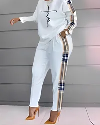 2 Piece Sets Woman Outfit,Women's Print Two Piece Set, O-neck Casual Long Sleeve T-shirt, Top And Pants, 2-piece, Spring, 2024,