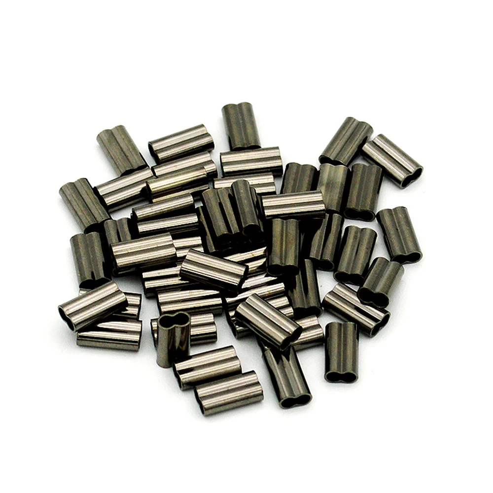 100Pcs 0.8mm-2.0mm Fishing Black Double Barrel Crimping Copprr Sleeve Fishing Line Wire Tube Connector Fishing Accessories Pesca