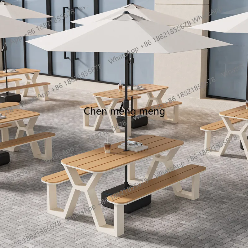 

One-piece outdoor courtyard table and chair combination leisure table open-air agritainment dining table sun protection