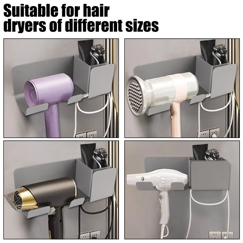 Wall Mounted Hairdryer And Straightener Holder Multifunctional Storage Shelves Hair Dryer Organizer Rack Storage Rack Aluminum