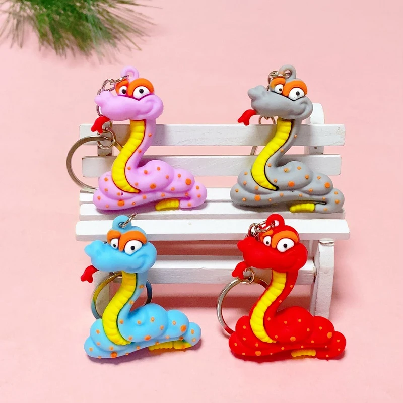 Cute Cartoon Snake Pendant Keychain Boa Constrictor Zodiac Snake Year Stylish Lucky Charms Backpack Car Ornament Key Ring