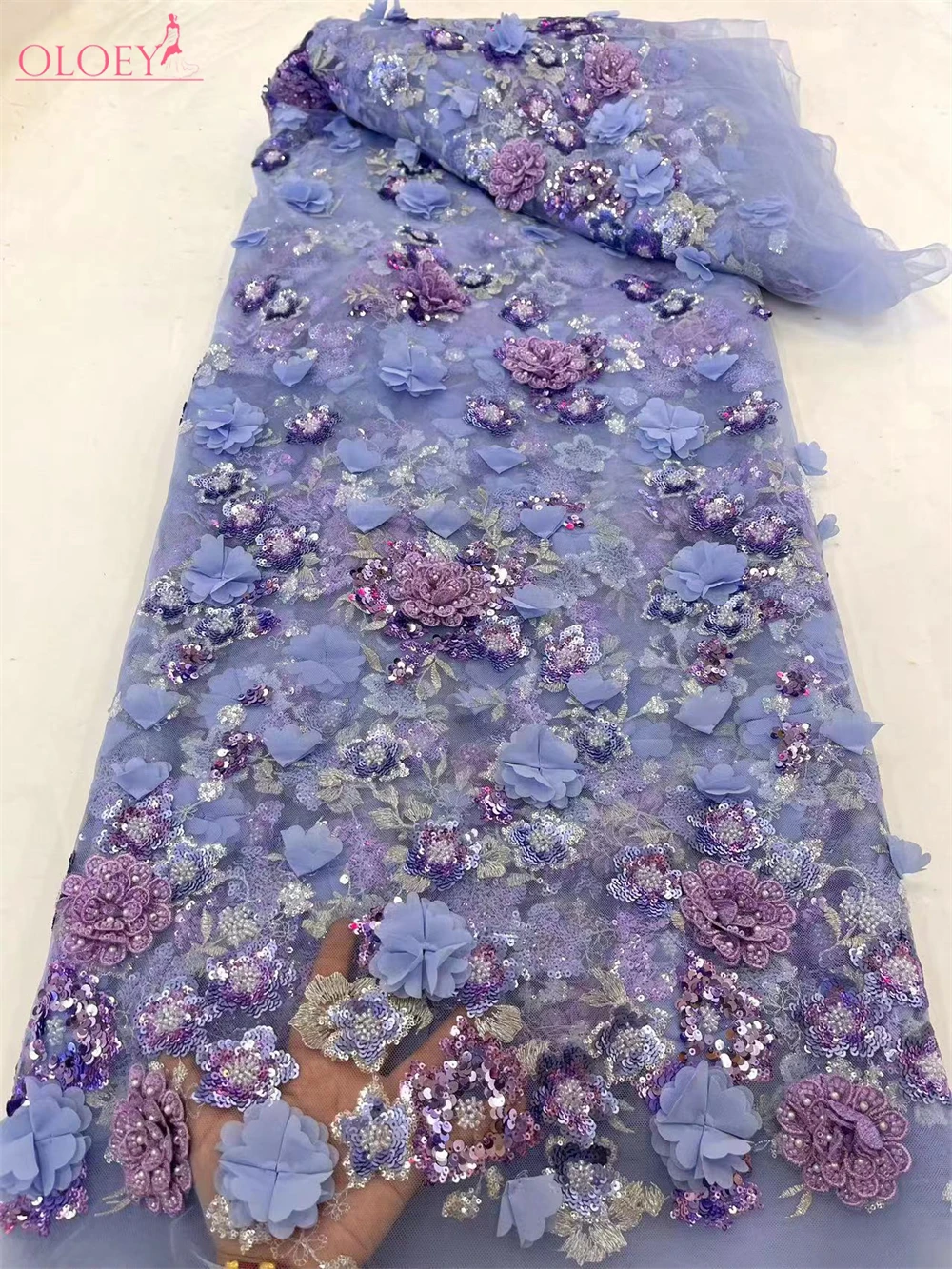 Tela de encaje con bordado de flores 3D de malla francesa con lentejuelas, tela nigeriana africana para vestido de novia, moda