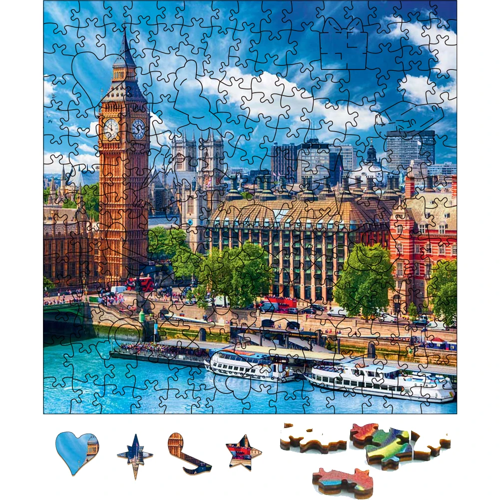 Sunny Day In London Wooden Jigsaw Puzzle Festival Gift Toys For Adults Wood Puzzles Educational Interactive Puzzle Toys For Kids