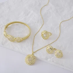 New Gold Color Bridal Jewelry Set Round Necklace Hollow Out Women'S Earrings Bracelet Necklace Set Exquisite Jewelry Gift