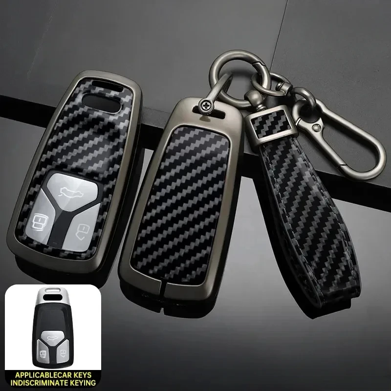 

For Audi a1 a3 8v a4 b9 a5 a6 c7 q3 q5 q7 tt Holder Shell Auto Accessories Carbon fiber Zinc Alloy Car Key Case Cover Key Bag