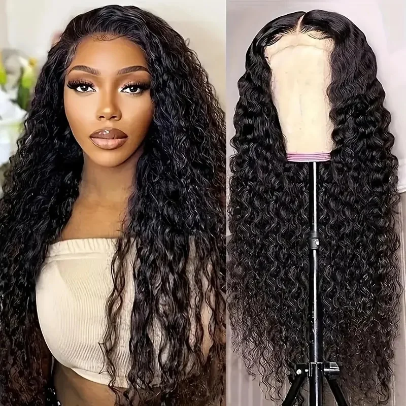 

1B Water Wave 13×4 Human Hair Wigs 200 Density Wigs For Women5×5 Transparent Lace Front Wigs Human Hair