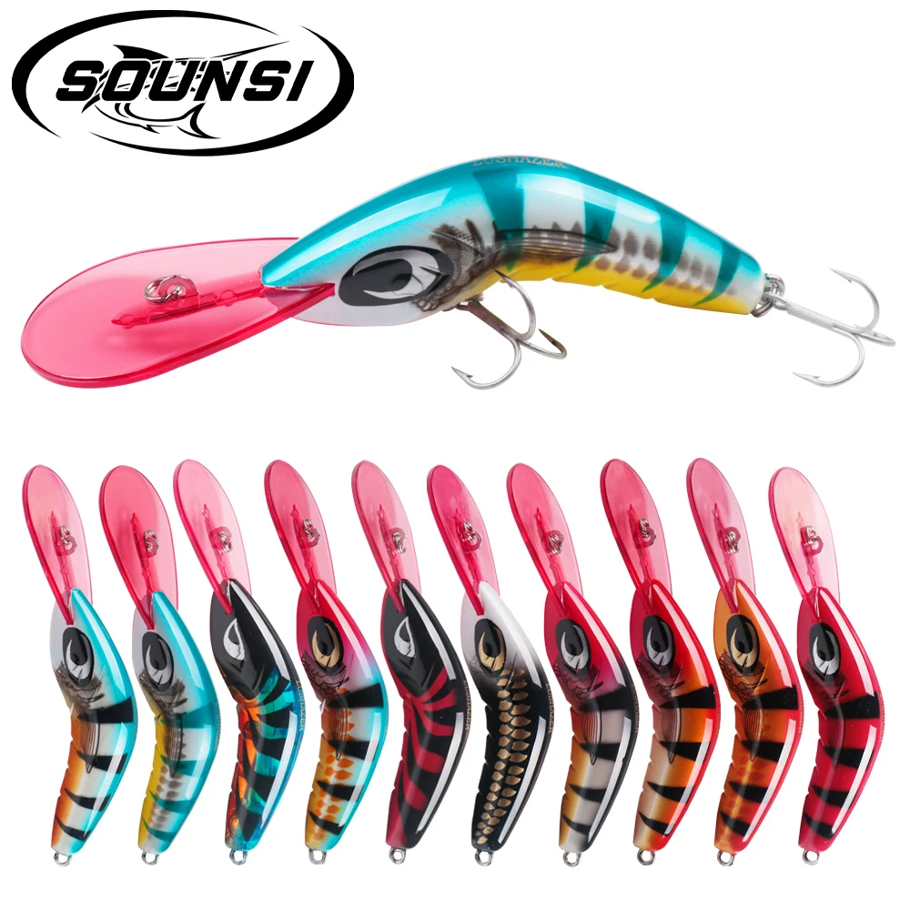 SOUNSI 1Pcs Fishing Lure Minnow Shrimp 19g 80mm Warped Bass Floating Minnow Lure Rocker Hard Bait Crank