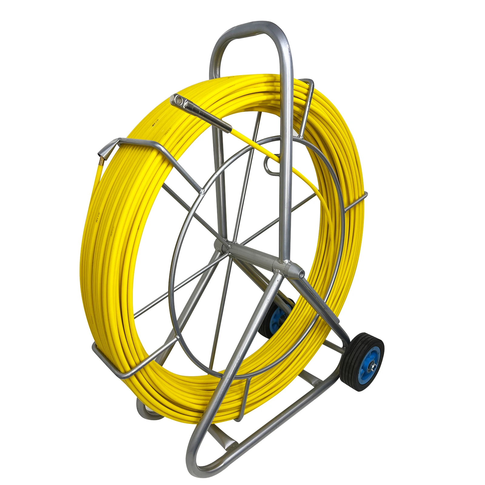 8MM 150M Fiberglass Duct Rodder Conduit Fish Tape Cable Puller Electrical Wire Running Rod Wheel With Cage