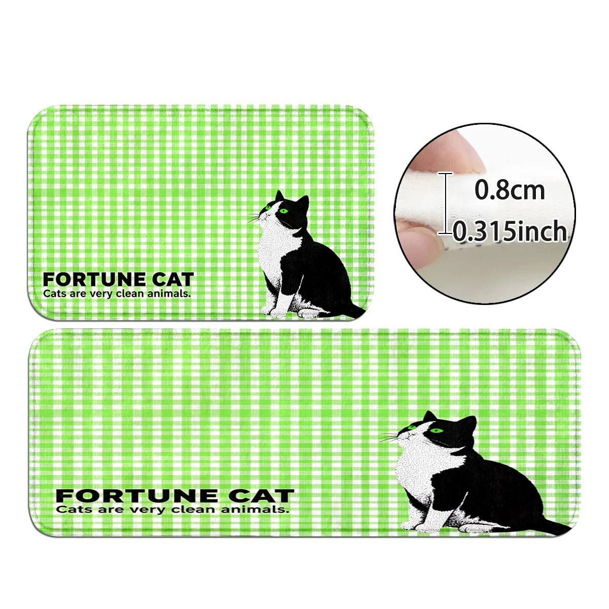 Fresh Healing Print Mat, Green Plaid Door Mat, Bright Rug, Smiley Face Mat, Plaid Cow Cat Always Smile Decor Set.