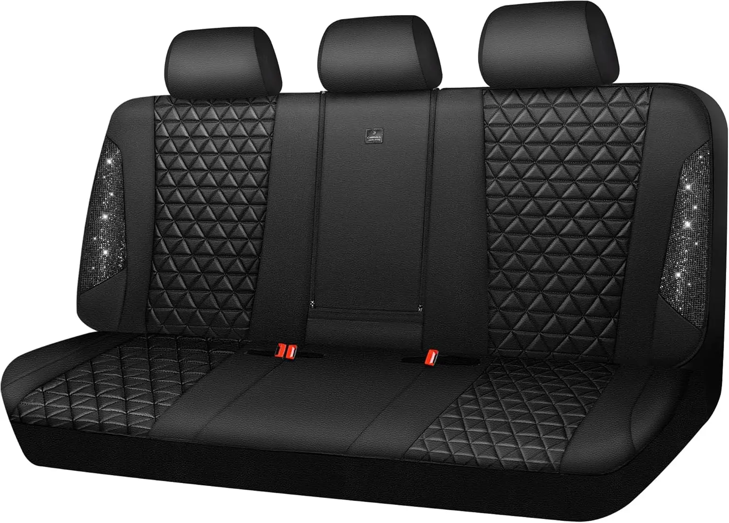 

Waterproof Leather Rear Seat Cover with Sparkling Rhinestones, Universal Fit for Cars and Trucks, Black Diamond Design