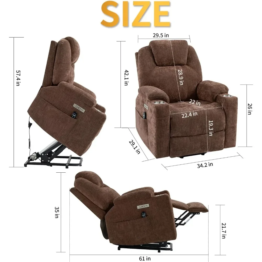 Upgraded Power Lift Recliner Chair with Massage & Heat, Powerful Motor, Max 155° Reclining, USB & Type-C Ports,Chenille