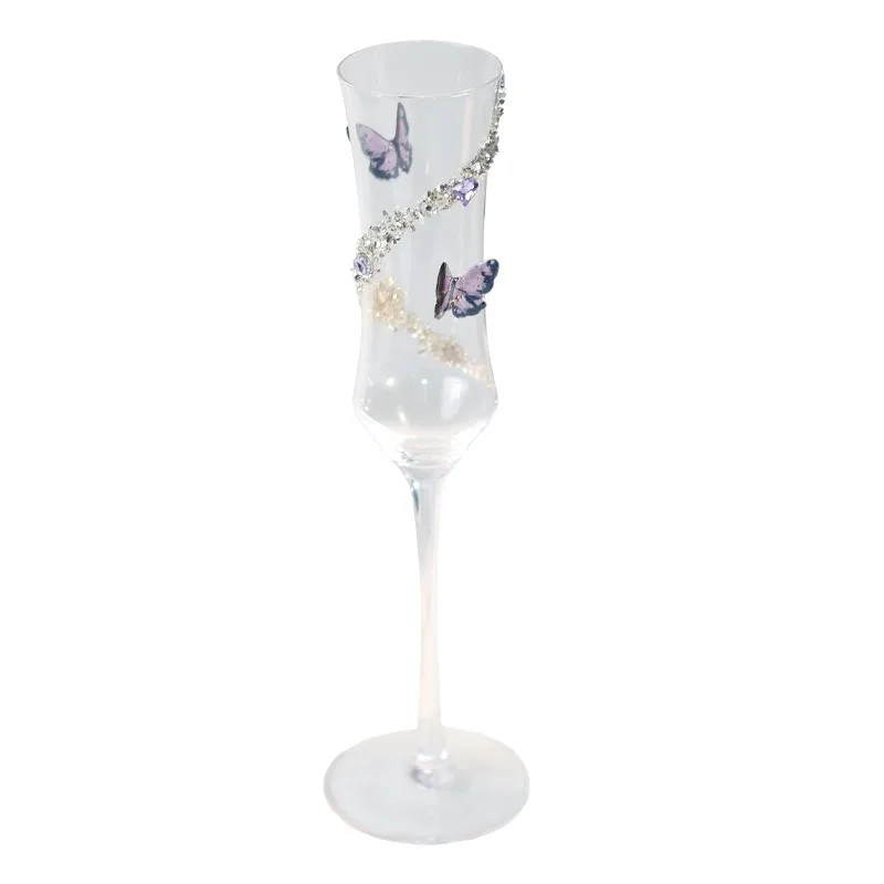 

Butterfly Diamond Champagne Glass Premium Glass Goblet Wedding Toast Cup Pair High Value Wedding Gift