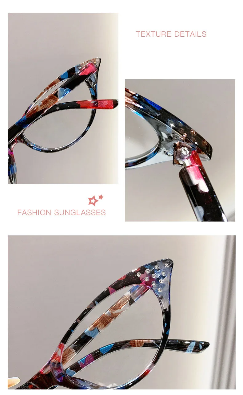 Neue Lesebrille Mann Frau Cat Eye Strass Leser Unisex Mode Blockieren Blau Licht Brillen Bunte Brillen – Detail 8